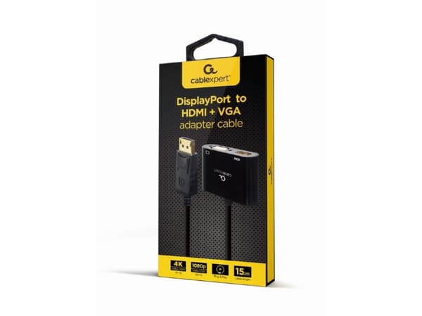 Cablexpert - Video adapter - DisplayPort hann til HDMI, VGA Adapter - 10 cm - svart - 4K 60Hz støtte, 1080p-støtte 60 Hz (VGA)