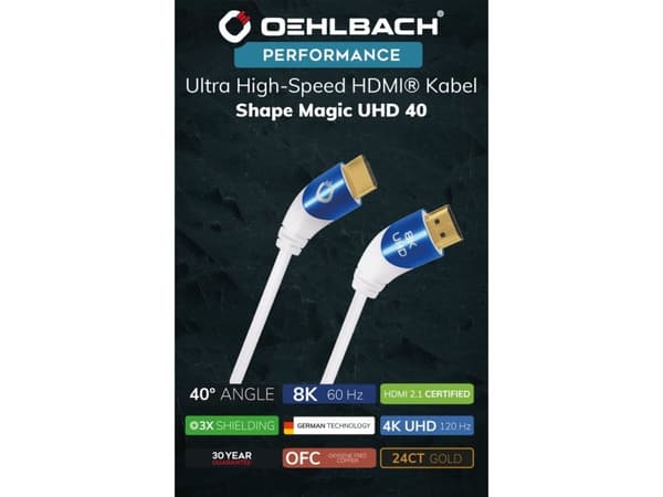 OEHLBACH D1C42537, 2 m, HDMI Type A (Standard), HDMI Type A (Standard), 3D, 48 Gbit/s, Blå, Hvit