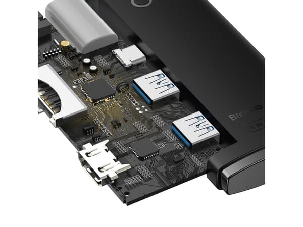Baseus WKQX050001, USB typ-C, HDMI, USB 3.2 Gen 1 (3.1 Gen 1) typ-A, USB typ-C, MicroSD (TransFlash), SD, 5000 Mbit/s, 2160p, svart
