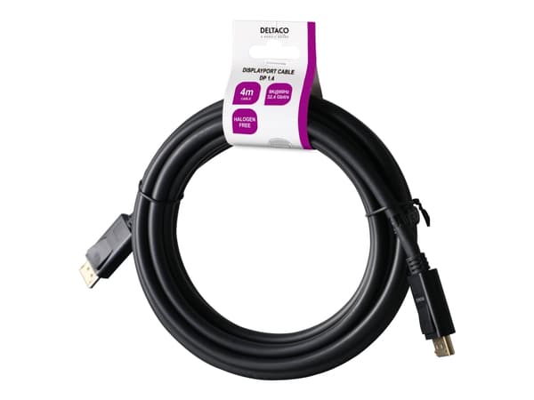 DELTACO - DisplayPort-kabel - DisplayPort (hane) till DisplayPort (hane) - DisplayPort 1.4 - 4 m - 8K60 Hz (7680 x 4320) stöd, halogenfri - svart