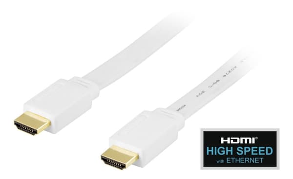 DELTACO HDMI v1.3 kaapeli 4K, Ethernet,3D, paluu, litteä valk,1m