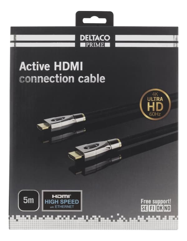 DELTACO PRIME aktiv HDMI-kabel, 5m, Brodert, HDMI High Speed med Ethernet, HDMI Type A ha