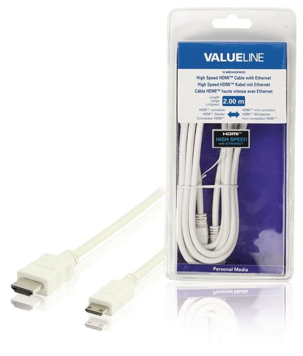 Valueline High Speed Hdmi Kabel Med Ethernet HDMI-Stik - HDMI Mini Male 2.00 m Hvid