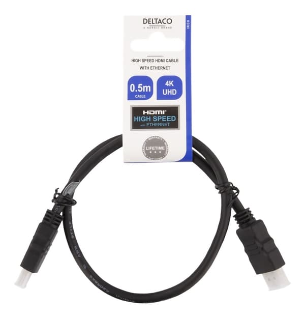 DELTACO HDMI cable CCS, HDMI High Speed w/Ethernet, FSC, 0,5m, black