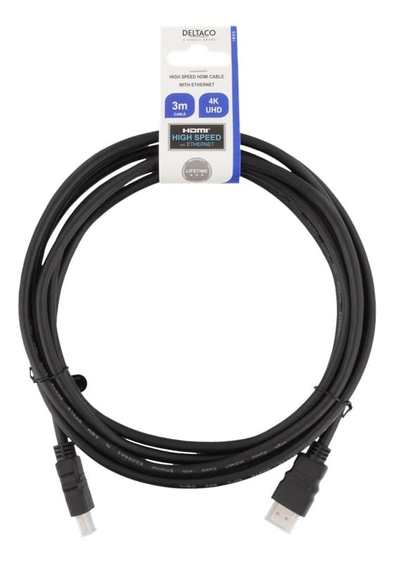 DELTACO HDMI cable FSC, HDMI High Speed w/Ethernet, CCS, 3,0m, black