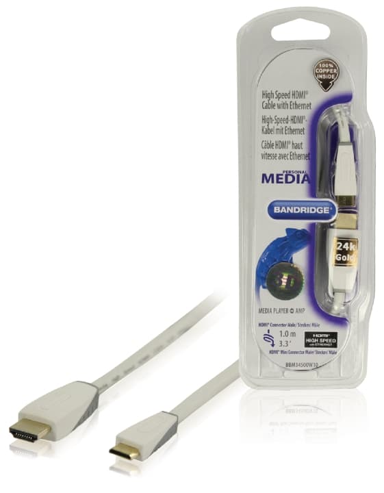 Bandridge High Speed HDMI-Kabel med Ethernet HDMI Kontakt - HDMI Mini Han 1.00 m Hvit