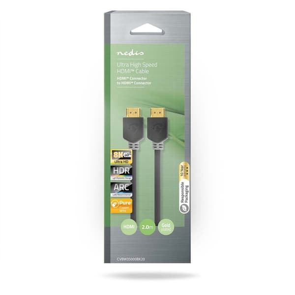 Nedis Ultra High Speed HDMI ™ kabel | HDMI™ Stik | HDMI™ Stik | 8K@60Hz | 48 Gbps | 2.00 m | Runde | 6.5 mm | Antracit | Box