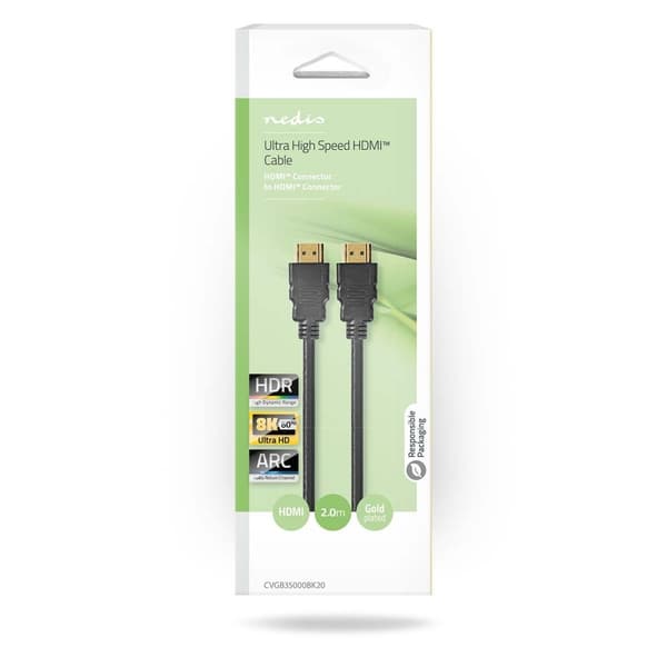 Nedis Ultra High Speed ​​HDMI ™ Cable | HDMI ™ -kontakt | HDMI ™ -kontakt | 8K@60Hz | 48 Gbps | 2.00 m | Rund | 6.5 mm | Sort | Boks