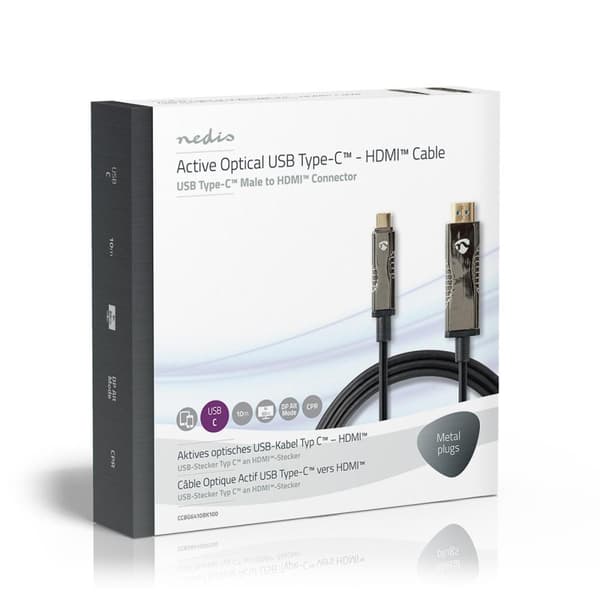 Nedis Aktiv optisk USB-kabel | USB-C™ Hann | HDMI ™ -kontakt | 18 Gbps | 10.0 m | Rund | PVC | Sort | Gaveeske