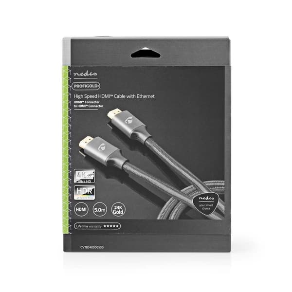 Nedis High Speed ​​HDMI ™ kabel med Ethernet | HDMI™ Kontakt | HDMI™ Kontakt | 4K@60Hz | ARC | 18 Gbps | 5.00 m | Rund | Bomull | Grå / Grått Med Meta