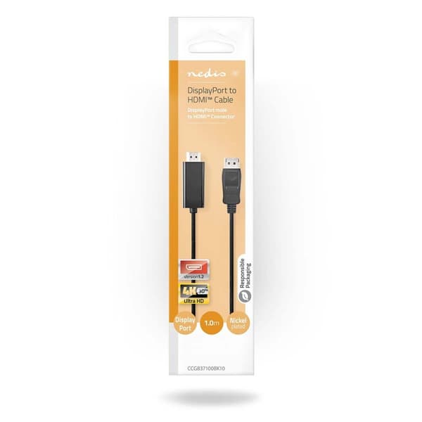 Nedis Displayport-kabel | DisplayPort Hane | HDMI™ Kontakt | 4K@30Hz | Nickelplaterad | 1.00 m | Rund | PVC | Antracit | Låda