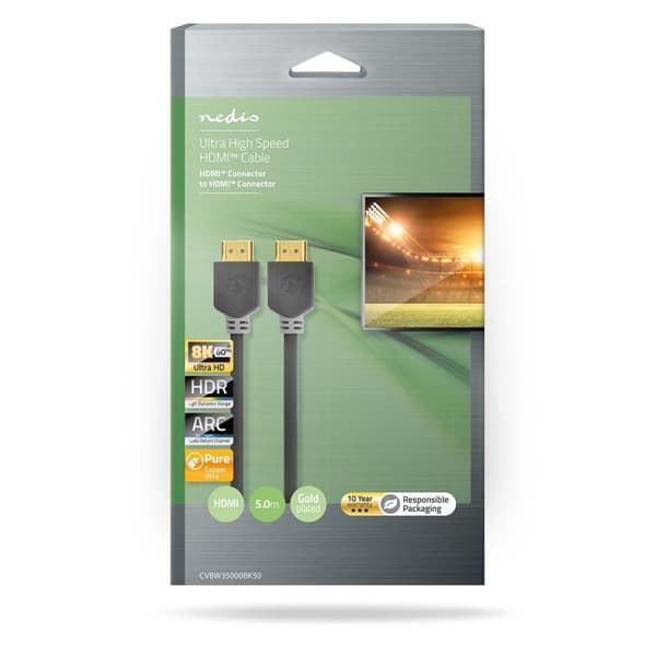 Nedis Ultra High Speed HDMI ™ -kaapeli | HDMI™ liitin | HDMI™ liitin | 8K@60Hz | 48 Gbps | 5.00 m | Pyöreä | 8.3 mm | Antrasiitti | Laatikko