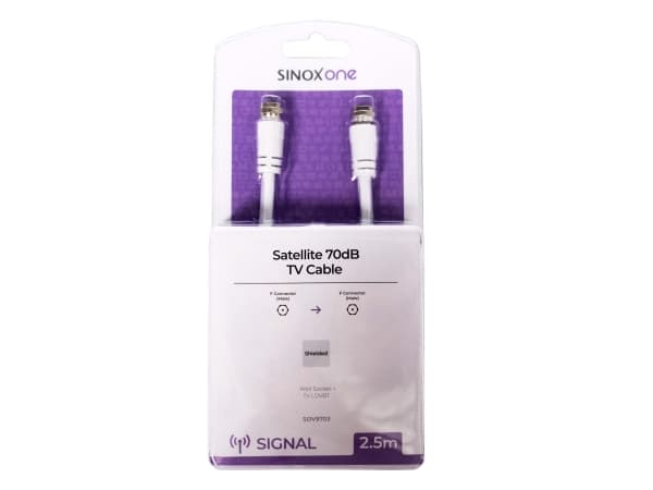 Sinox One F-connector kabel. 3m. Hvid