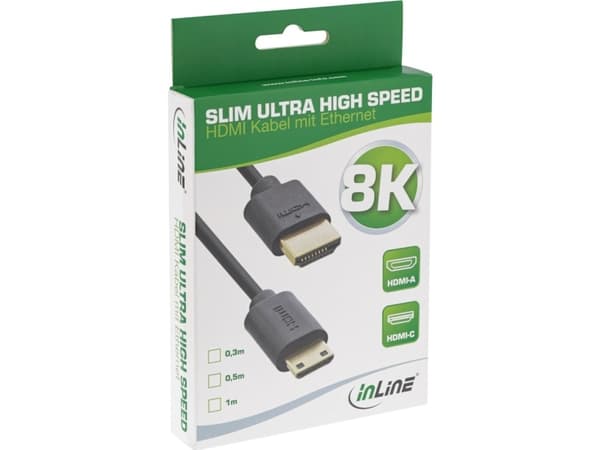 InLine 17955C, 0,5 m, HDMI-tyyppi A (vakio), HDMI Type C (Mini), 3D, 48 Gbit/s, Musta