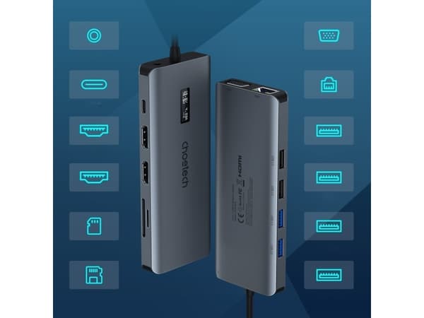 Choetech USB HUB 12in1 Choetech HUB-M26 USB-C till USB-C+ USB-A+ HDMI+ VGA+ AUX+ SD+ TF adapter (grå)