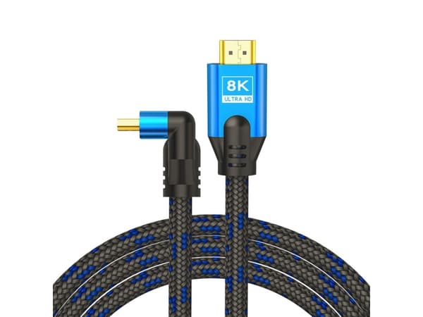SAVIO CL-175 HDMI v2.1-kabel, vinklet, 5m, kobber, bomullsflett, metallplugger