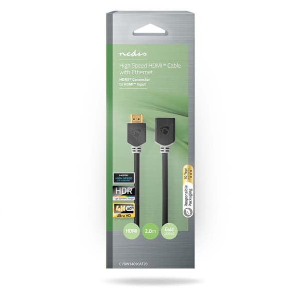Nedis High Speed ​​HDMI ™ kabel med Ethernet | HDMI ™ -kontakt | HDMI™ Output | 4K@60Hz | ARC | 18 Gbps | 2.00 m | Rund | PVC | Antrasitt | Boks