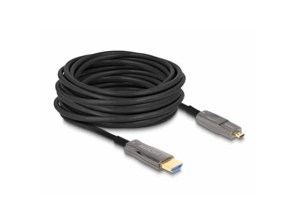 Delock - High Speed - HDMI-kabel - 19 pin micro HDMI Type D hann til HDMI hann - 15 m - hybridkobber / fiberoptikk - svart - 8K 60Hz støtte, 5 in 1