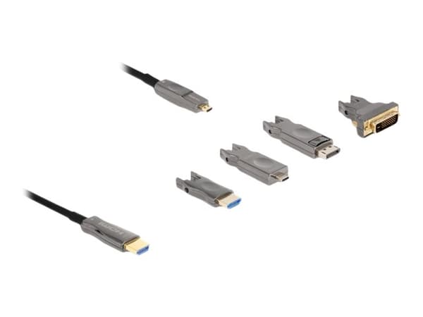 Delock - High Speed - HDMI-kabel - 19 pin micro HDMI Type D hann til HDMI hann - 10 m - hybridkobber / fiberoptikk - svart - aktiv, 8K 60Hz støtte, 5