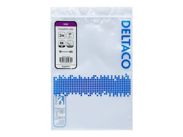 DELTACO - DisplayPort-kabel - DisplayPort (hane) till DisplayPort (hane) - DisplayPort 2.1 - 2 m - 8K30 Hz (7680 x 4320) stöd - svart