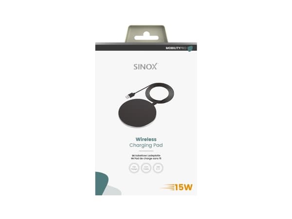 Sinox PRO trådløs 10W opladerplade. 1m. Sort