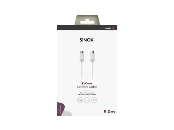 Sinox antennekabel m/Coax og F-stik. 5m. Hvid