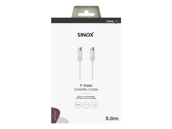 Sinox antennekabel m/Coax og F-stik. 5m. Hvid