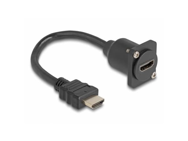 Delock - HDMI-forlengelseskabel - HDMI hann til HDMI hunn skrubar - 20 cm - svart - støtte for 4K 60 Hz (3840 x 2160)