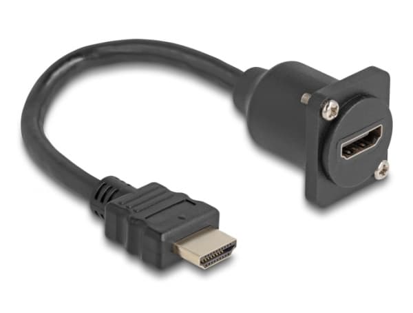 Delock - HDMI-forlengelseskabel - HDMI hann til HDMI hunn skrubar - 20 cm - svart - støtte for 4K 60 Hz (3840 x 2160)