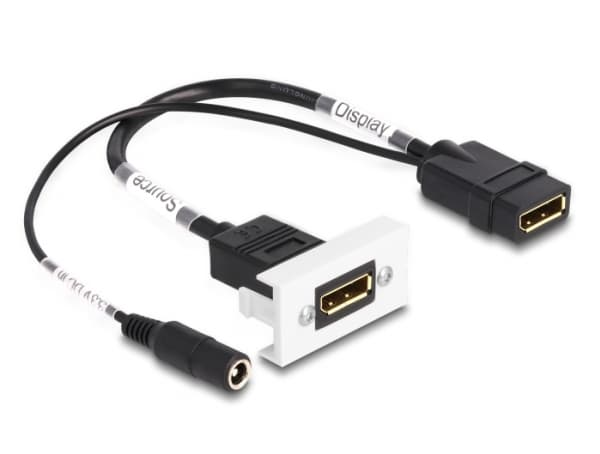 Delock - Easy 45 - trykklåsmodul - 4K 60 Hz, with DC feed 2.1 x 5.5 mm and pigtail, 22.5 x 45 mm - DP - 1 lyd/video-sokkel - 1 modul - DC 3.3 V - sva