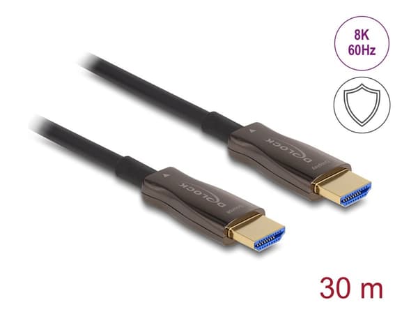 Delock - High Speed - HDMI-kabel - HDMI hann til HDMI hann - 30 m - hybridkobber / fiberoptikk - svart - Active Optical Cable (AOC), 8K 60Hz støtte,