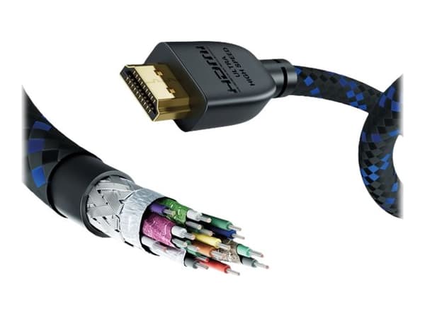 in-akustik Premium - Ultra High Speed - HDMI-kabel med Ethernet - HDMI hann til HDMI hann - 2 m - trippel beskyttelse - svart/blå - 10K120Hz (10240x4