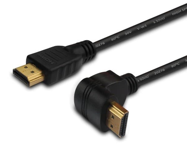 SAVIO CL-04 - HDMI-kabel med Ethernet - HDMI hann til HDMI hann - 1.5 m - skjermet - svart - vinkelkontakt