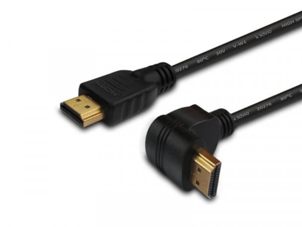 SAVIO CL-04 - HDMI-kabel med Ethernet - HDMI hann til HDMI hann - 1.5 m - skjermet - svart - vinkelkontakt