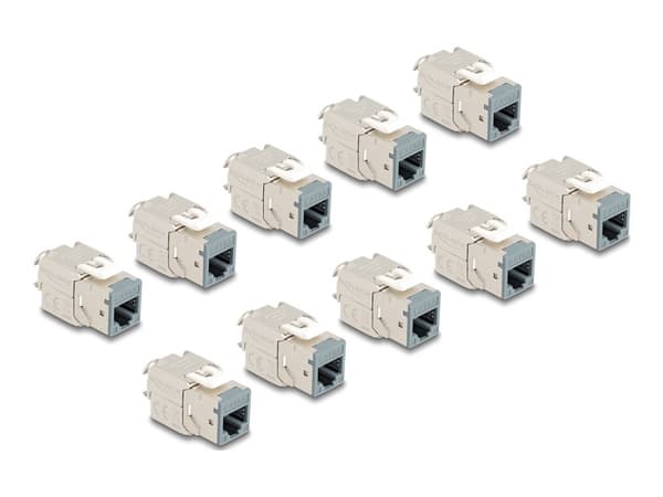 Delock - Modulär insättning - verktygsfri - CAT 6a - STP - RJ-45 - grå (paket om 10)