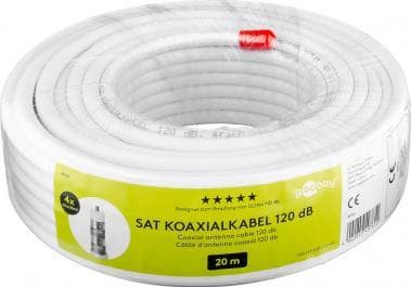 goobay - Antennekabel i stort parti - 20 m - firedobbelt-skjermet koaksial - 120 dB - hvit