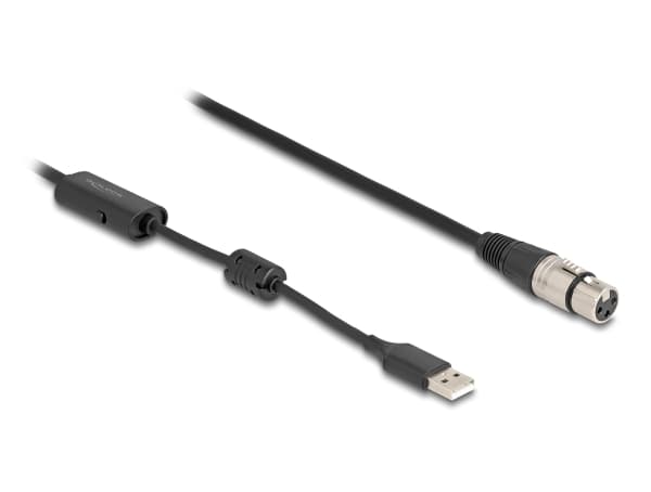 Delock - Mikrofonkabel - USB hane till XLR3 hona - 3 m - svart/silver