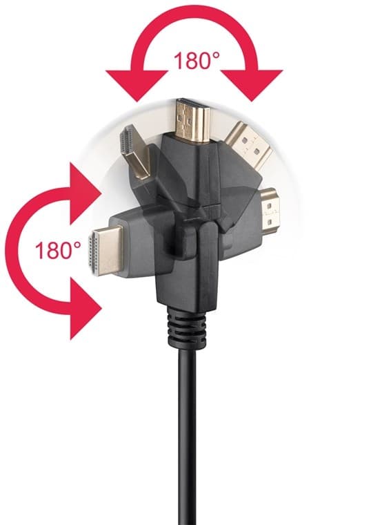 Goobay Höghastighets-HDMI™-kabel 360° med Ethernet HDMI™-kontakt (typ A) > HDMI™-kontakt (typ A); 360° roterbar