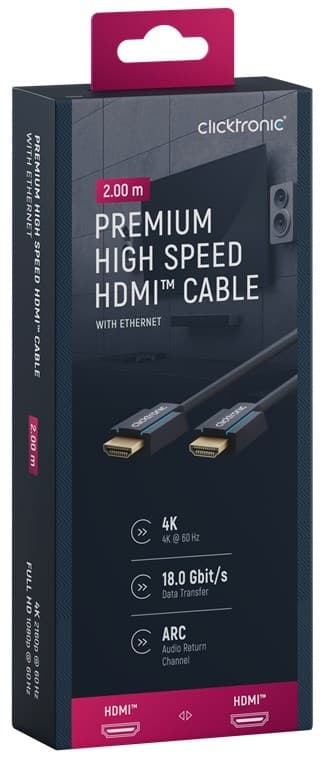 ClickTronic Premium Højhastigheds HDMI™-kabel med Ethernet Premium-kabel | 1x HDMI™-stik  1x HDMI™-stik | 2,0 m | UHD 4K @ 60 Hz