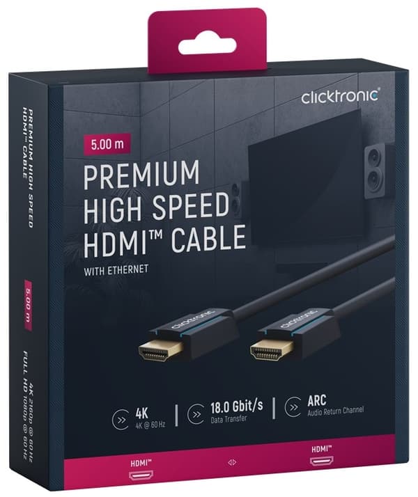 ClickTronic Premium Højhastigheds HDMI™-kabel med Ethernet Premium-kabel | 1x HDMI™-stik 1x HDMI™-stik | 5,0 m | UHD 4K @ 60 Hz