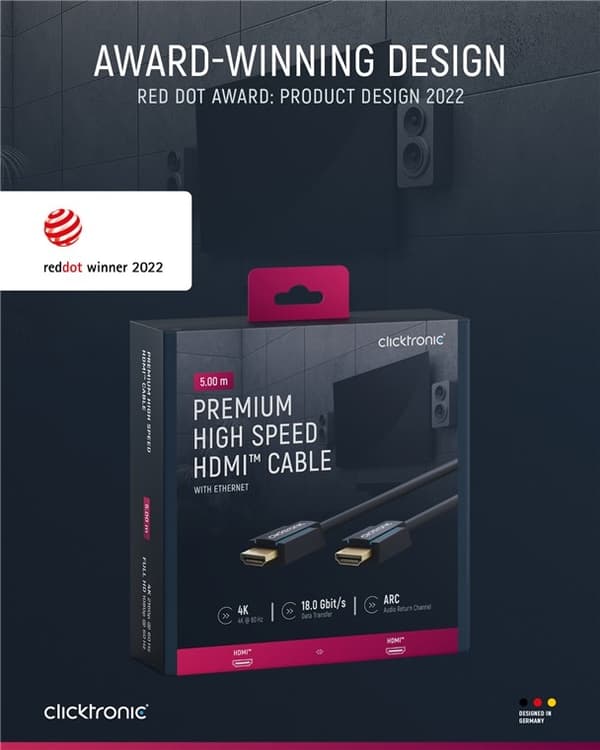 ClickTronic Premium Højhastigheds HDMI™-kabel med Ethernet Premium-kabel | 1x HDMI™-stik  1x HDMI™-stik | 5,0 m | UHD 4K @ 60 Hz