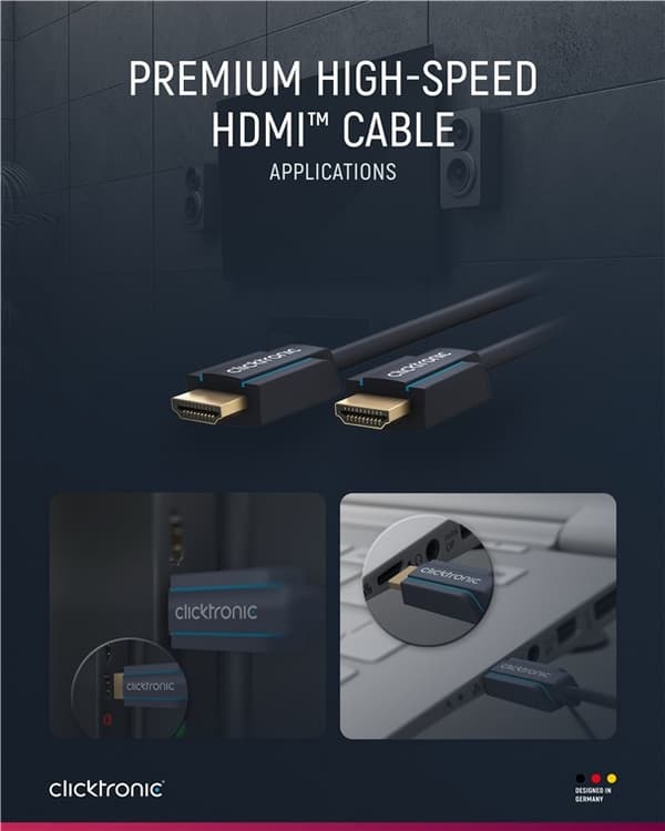 ClickTronic Höghastighets HDMI™-kabel med Ethernet Premiumkabel | 1x HDMI™-kontakt  1x HDMI™-kontakt | 7,5 m | UHD 4K @ 60 Hz