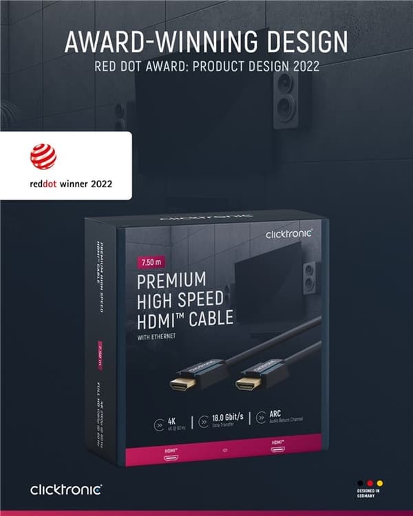 ClickTronic Höghastighets HDMI™-kabel med Ethernet Premiumkabel | 1x HDMI™-kontakt  1x HDMI™-kontakt | 7,5 m | UHD 4K @ 60 Hz