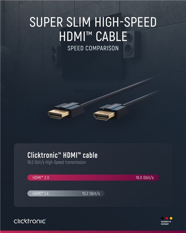 ClickTronic Ultra-Slim Højhastigheds HDMI™-kabel med Ethernet Premium-kabel | 1x HDMI™-stik  1x HDMI™-stik | 0,5 m | UHD 4K @ 60 Hz