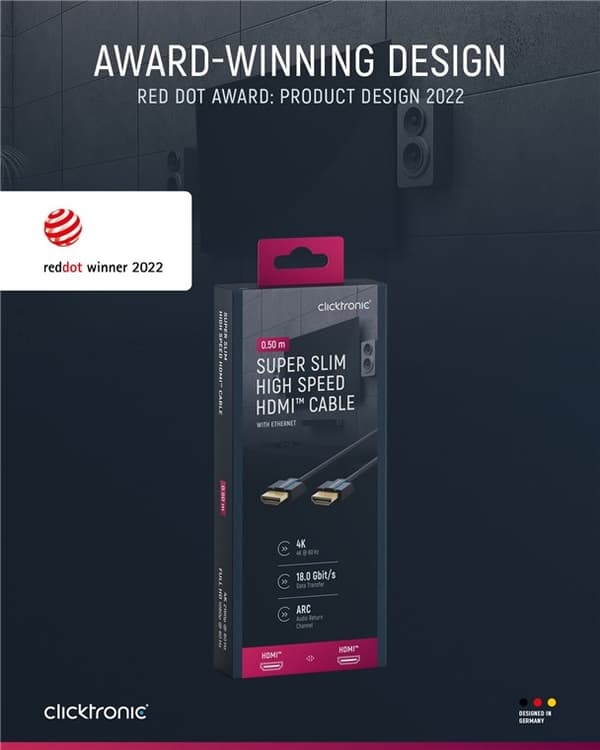 ClickTronic Ultra-Slim Højhastigheds HDMI™-kabel med Ethernet Premium-kabel | 1x HDMI™-stik  1x HDMI™-stik | 0,5 m | UHD 4K @ 60 Hz