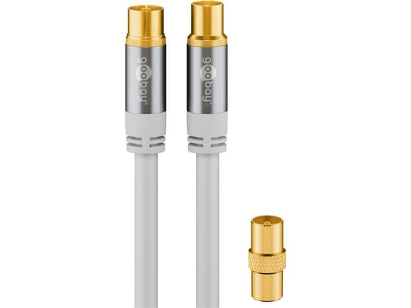 goobay - Antennekabel - IEC-kobling hunn til IEC-kobling hann - 2 m - firenivåsskjerming - 135 dB - hvit - solid