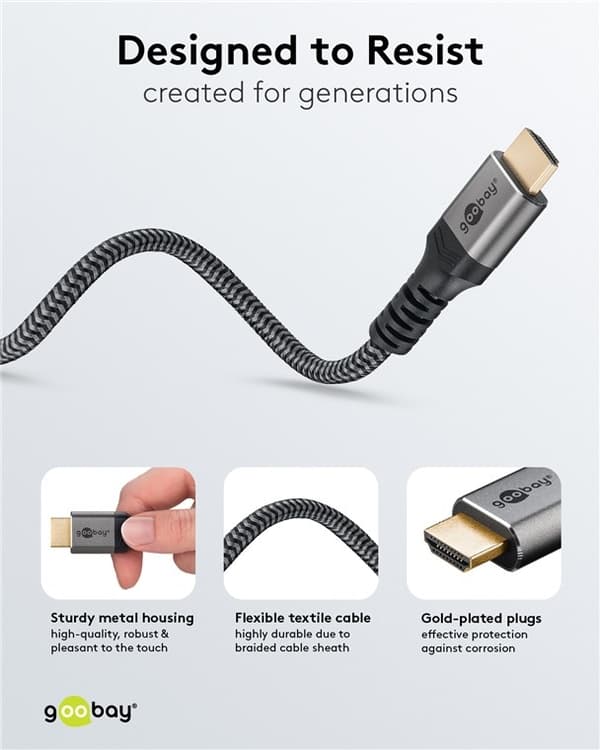 Goobay Ultrahøjhastigheds HDMI™-kabel, 3 m, Sharkskin Grey HDMI™ stik (type A) > HDMI™ stik (type A)