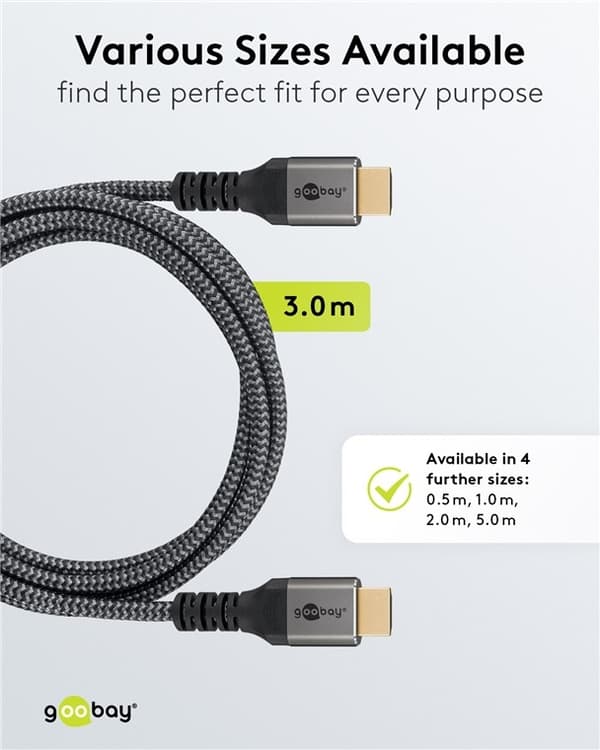 Goobay Ultrahøjhastigheds HDMI™-kabel, 3 m, Sharkskin Grey HDMI™ stik (type A) > HDMI™ stik (type A)