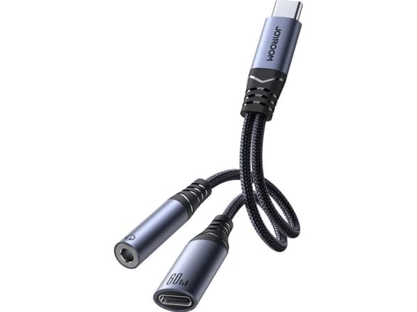 2-in-1 Audio adapter Joyroom SY-C02 Type-C to 3.5mm + Type-C (black)