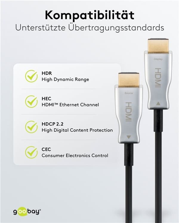 Goobay Optisk hybrid højhastigheds HDMI™-kabel med Ethernet (AOC) Højhastighedskabel, 4K @ 60 Hz, til lange transmissionsafstande, 50 m